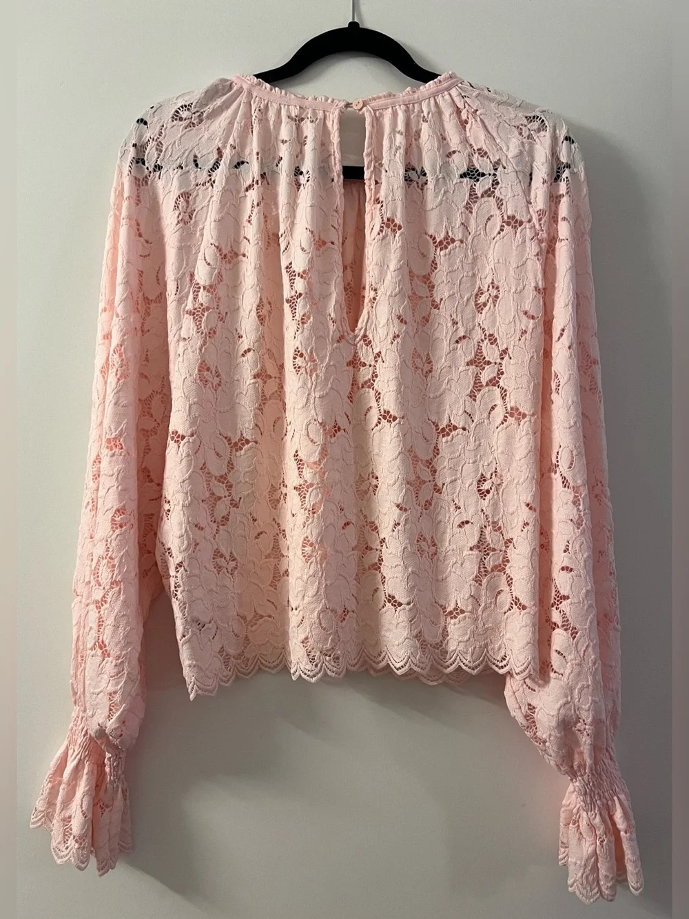 NWOT Free People Olivia Lace Balloon Sleeve Blouse Top in Pink